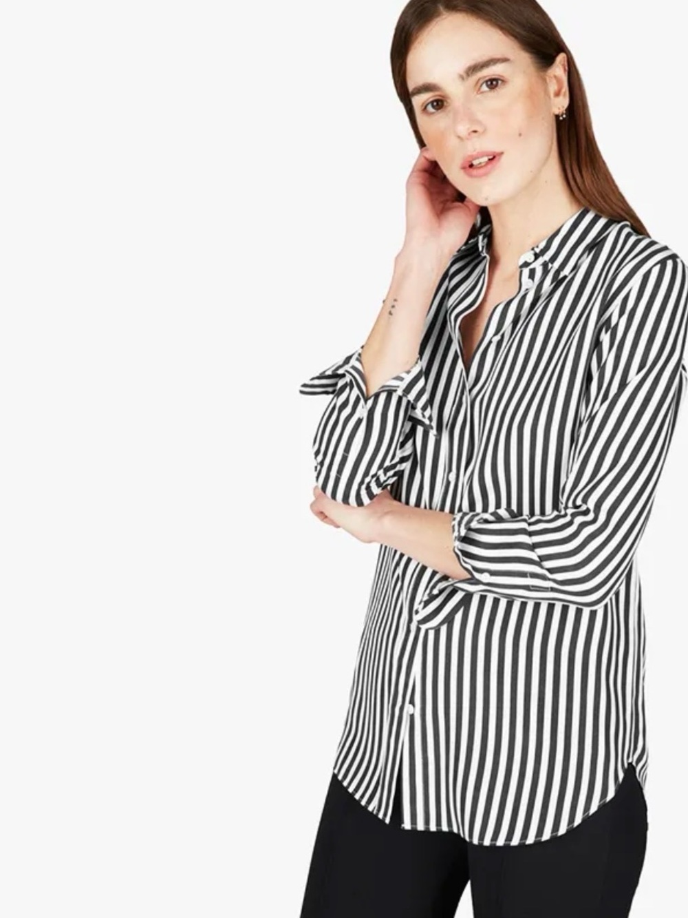 EVERLANE Relaxed 100% Silk Shirt by Everlane in Black and White Bold Stripe